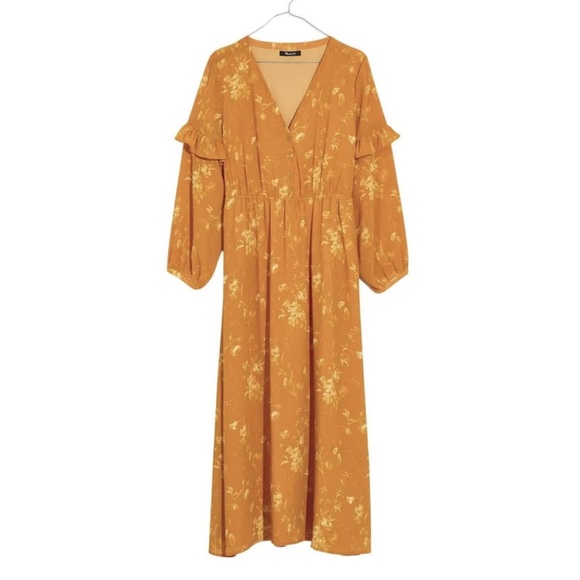 Madewell Dress Ruffle Rich Amber Cottagecore Prairie Boho Flowy Size 8 NWT $158 - Picture 4 of 7